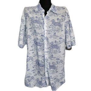 Roberta Roller Rabbit Mens XL Shirt Button Down Short Sleeve White Cotton Tropic